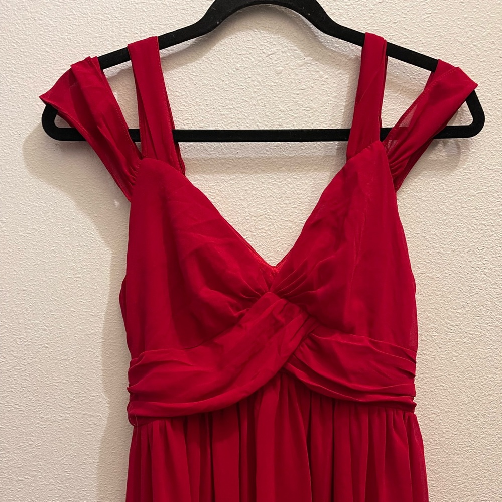 Red floor length dress - really cute.